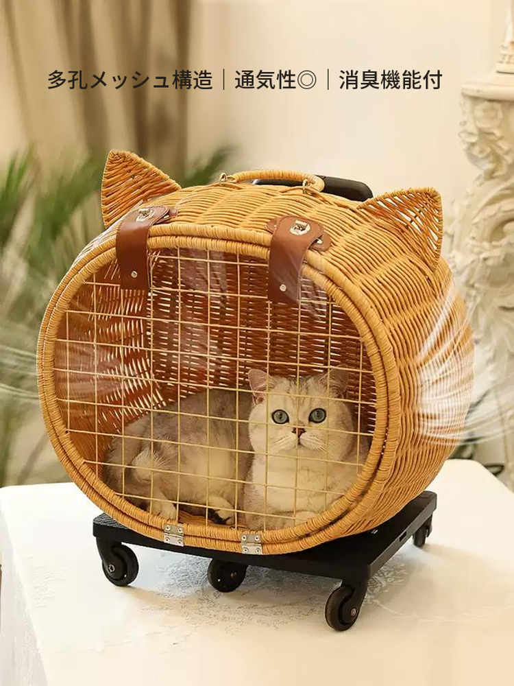 籐編みスーツケース型猫ベッド