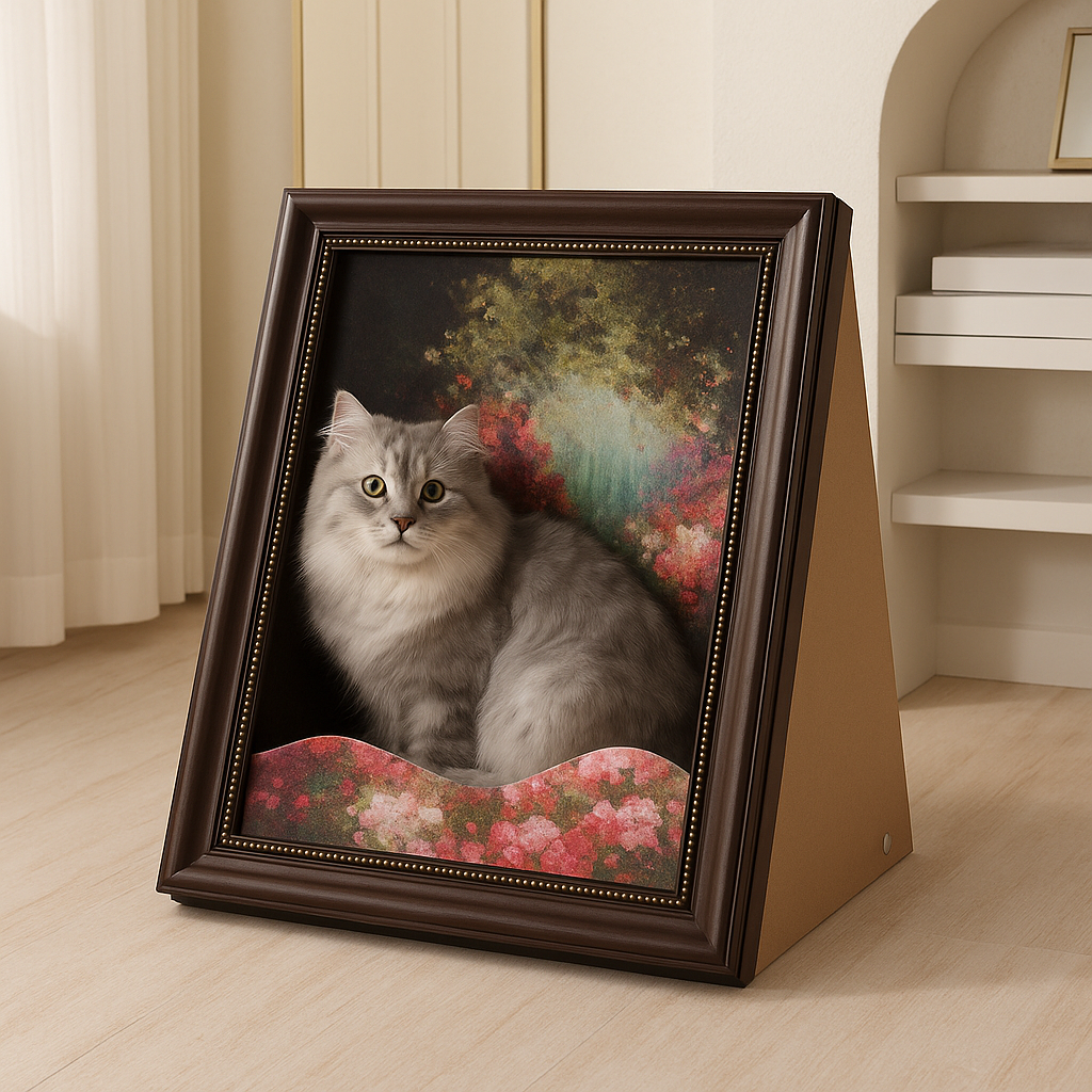 Art Frame Cat House – Enclosed Cardboard Bed & Scratcher Inspired by Famous Paintings