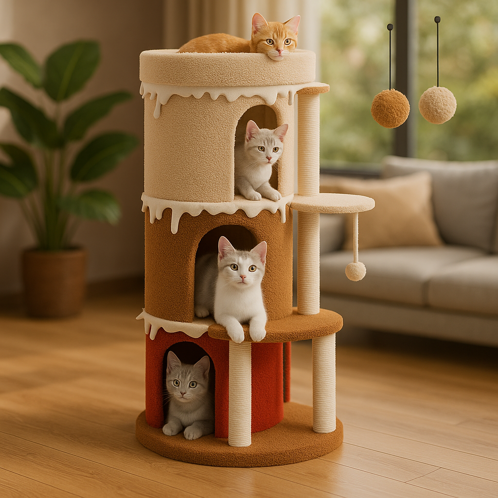 Cama para gatos de vários níveis, casinha para gatos, grandes condomínios para gatos em ambientes internos, torre de árvore fofa para gatos com postes de arranhar de sisal, pompons, brinquedo para gatinhos