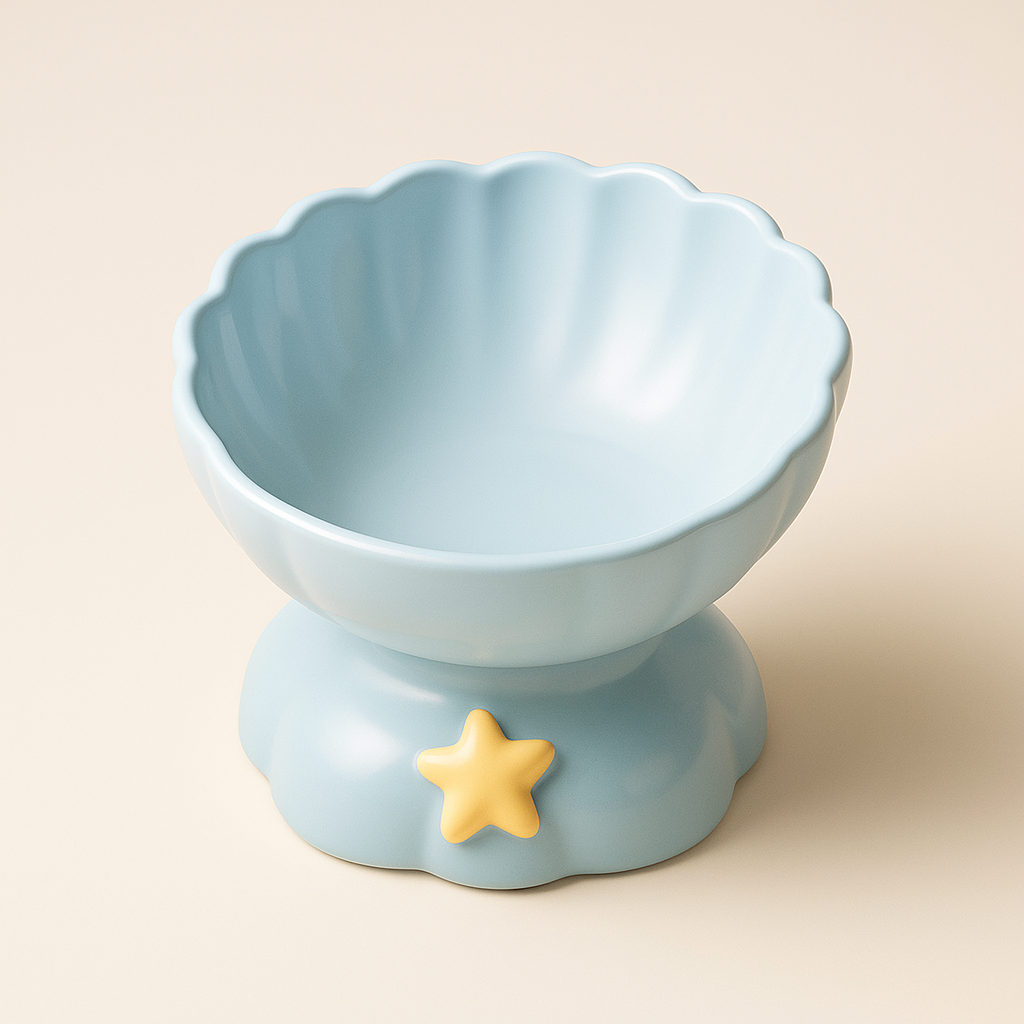 Shell Cat Food Water Bowl 2 Color Ceramic Elevated Bowl
