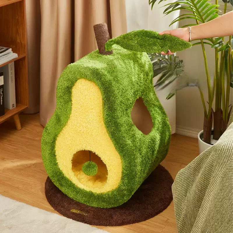 Moco Bear Avocado Cat Cave – All-Season Enclosed, Cozy, and Secure Cat Tree with Scratching Board and Integrated Cat Bed.