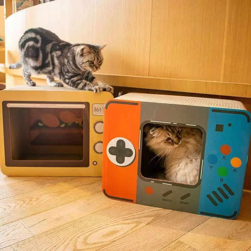 Fun Cat House Large Cat Scratching Post Vintage TV Radio Cat Scratcher Scraper Bed Toy for Cats Scratching Board Indoor Cat Toy